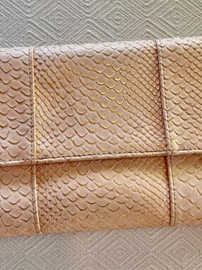 Blush Snake-Embossed Clutch with Subtle Gold